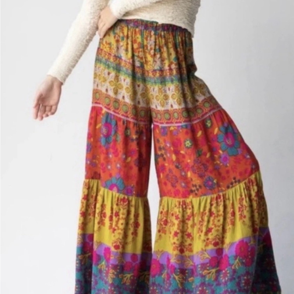 NATURAL LIFE Colorful Floral Wide-Leg Pants